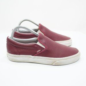 Vans Womens Slip On Shoes Sneakers Maroon Red Perforated Leather Size 8